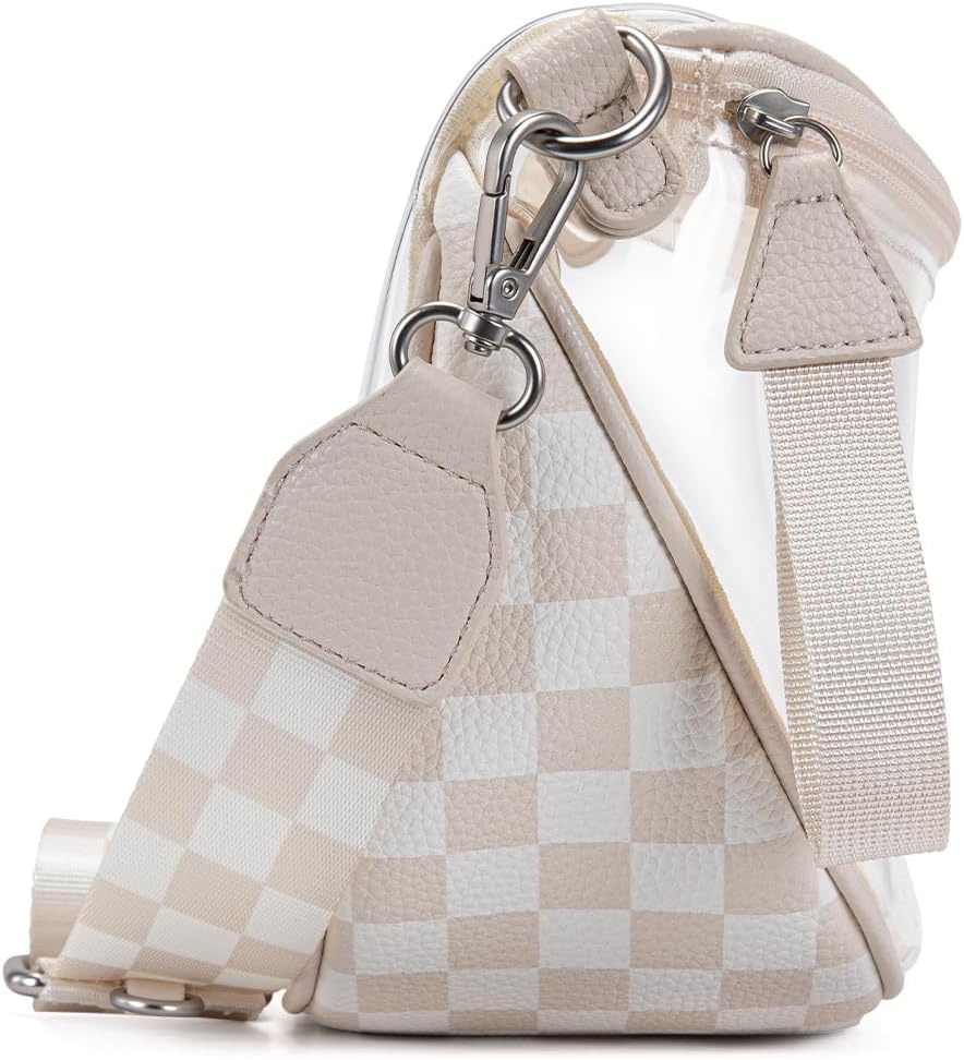 image:imageWrangler Clear Bum Bag for Stadium Events Crossbody Bag with PouchCheckeredtan