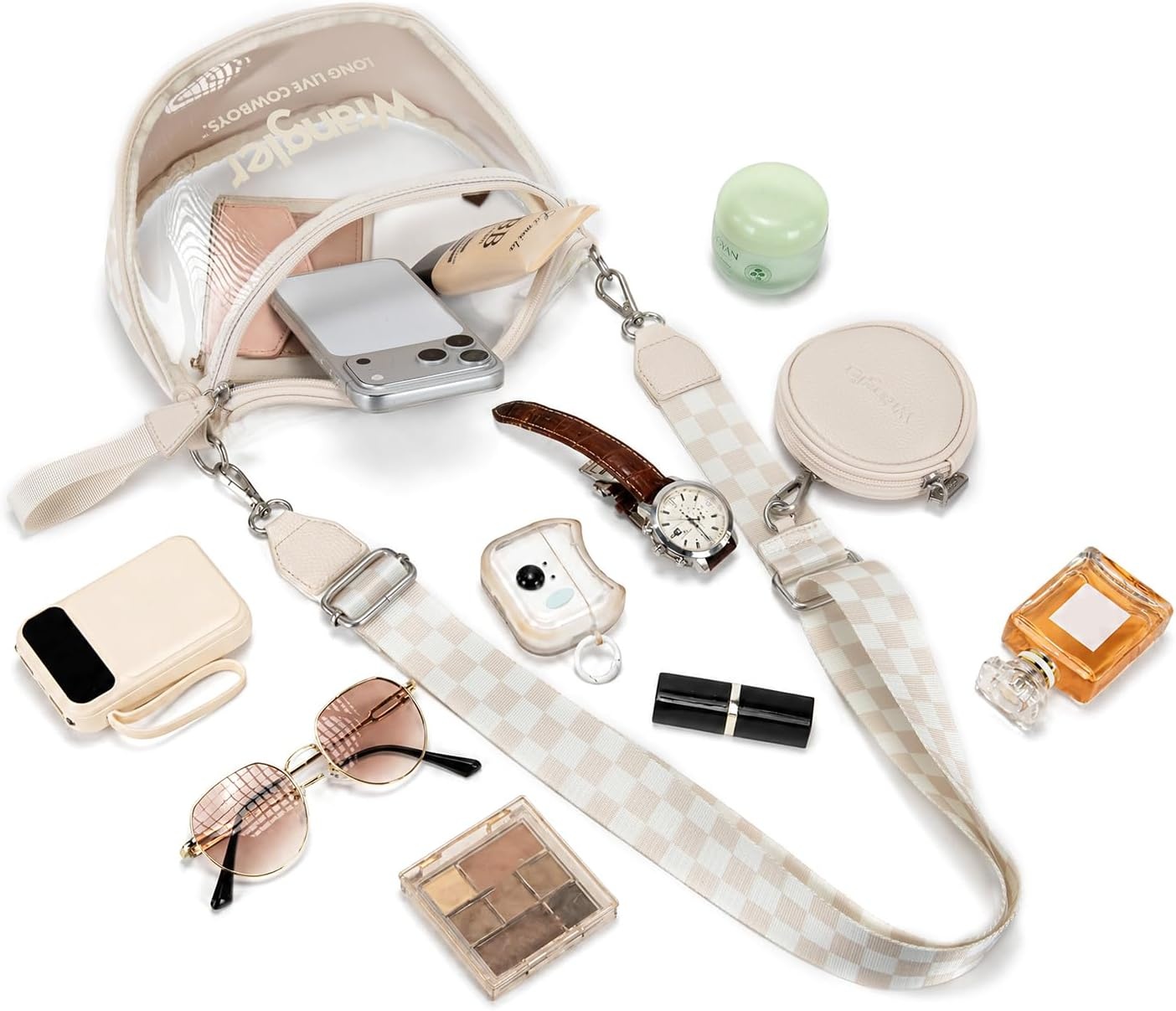 image:imageWrangler Clear Bum Bag for Stadium Events Crossbody Bag with PouchCheckeredtan