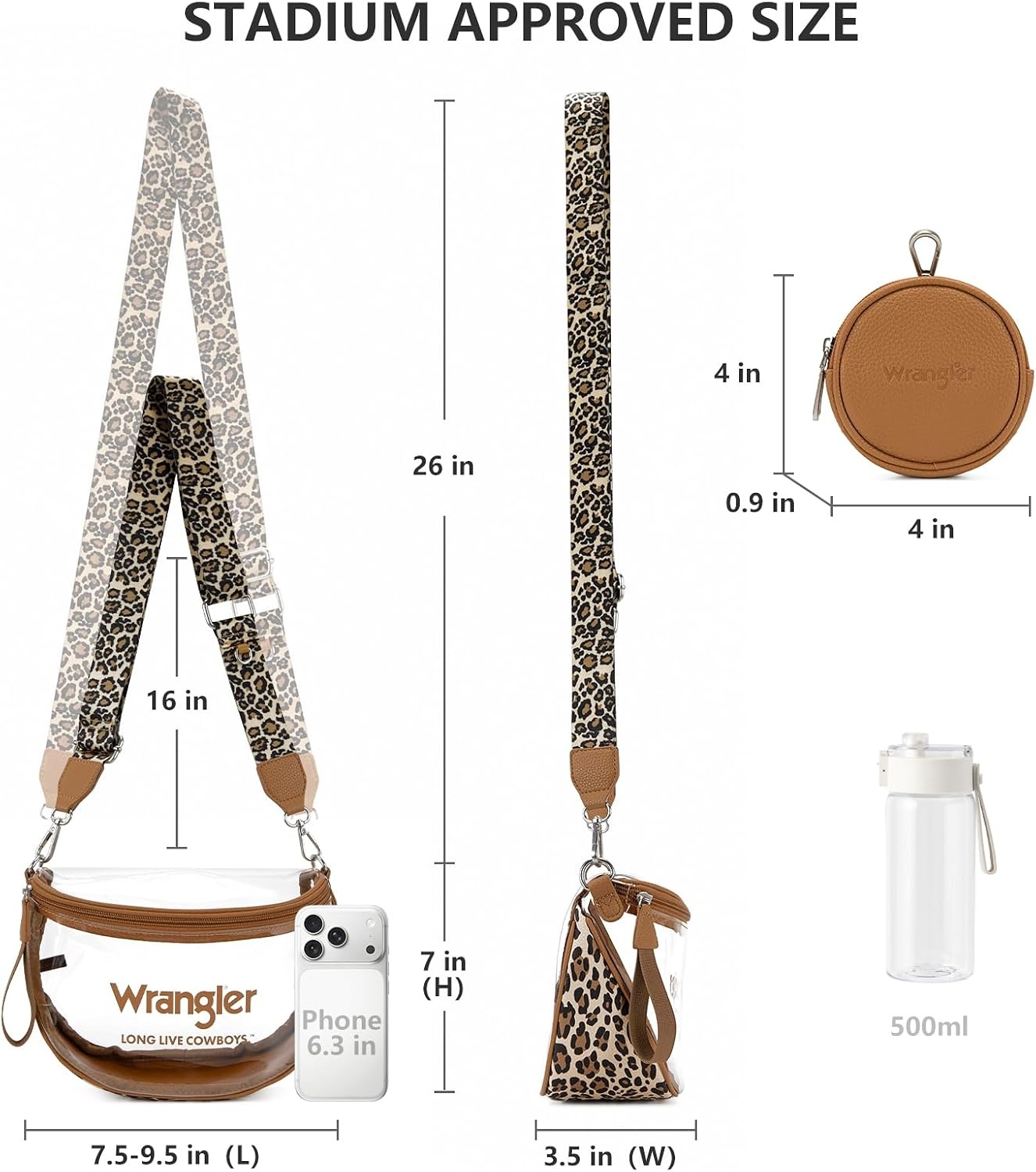 image:imageWrangler Clear Bum Bag for Stadium Events Crossbody Bag with PouchLeopardbrown