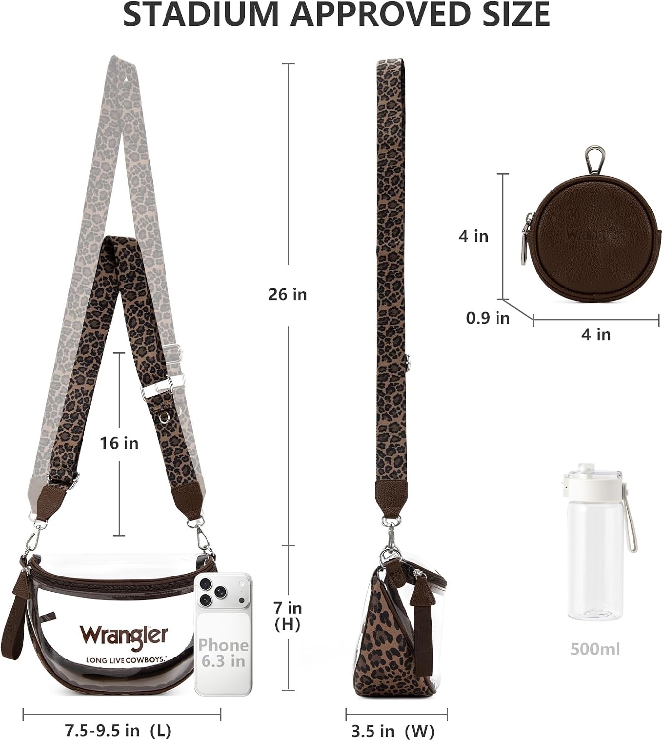 image:imageWrangler Clear Bum Bag for Stadium Events Crossbody Bag with PouchLeopardcoffee