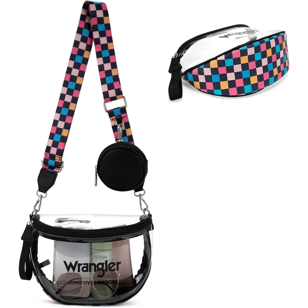 image:imageWrangler Clear Bum Bag for Stadium Events Crossbody Bag with PouchCheckeredmuti
