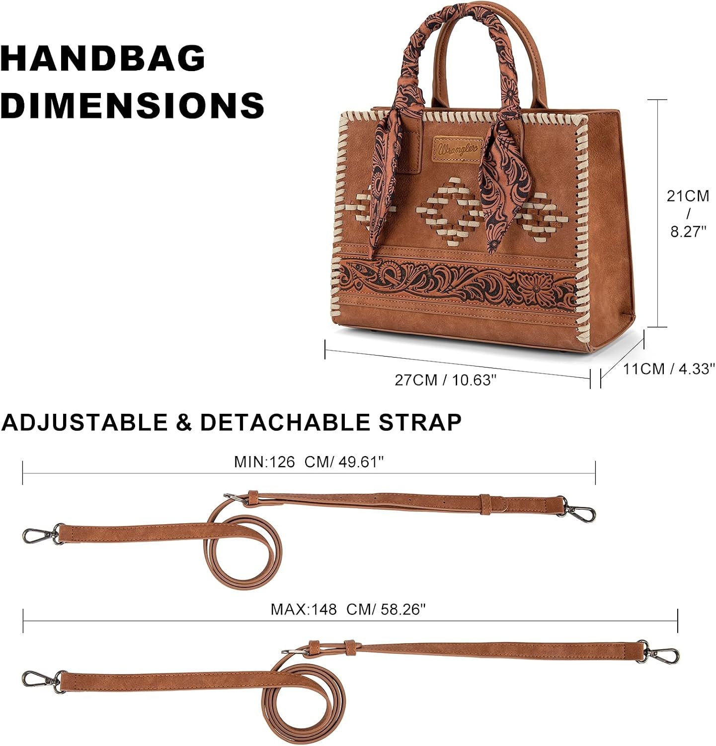 image:imageMontana West Wrangler Tooling Tote Bag for Women Western Satchel Handbags Tophandle Purses with ScarfBrown