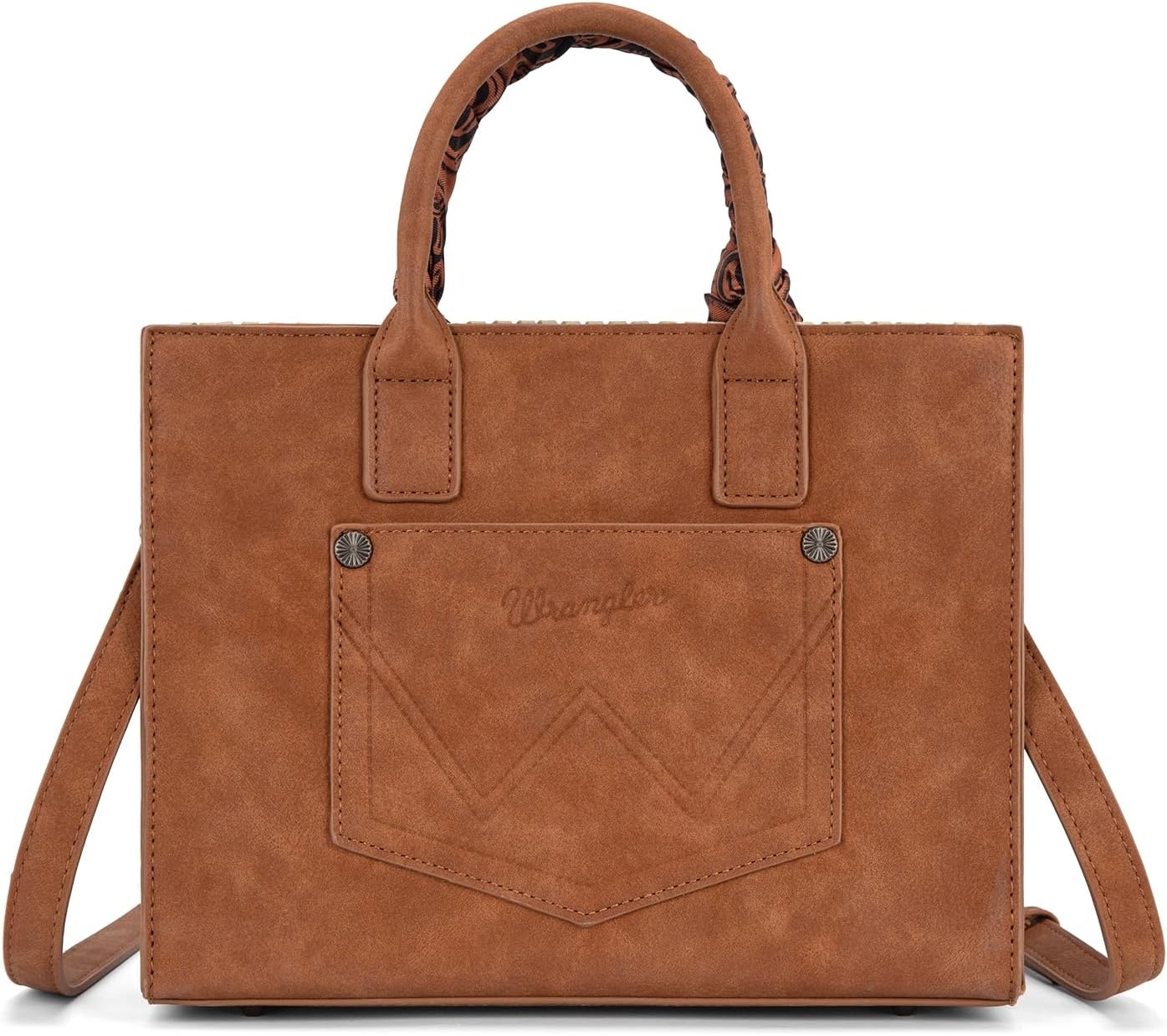 image:imageMontana West Wrangler Tooling Tote Bag for Women Western Satchel Handbags Tophandle Purses with ScarfBrown