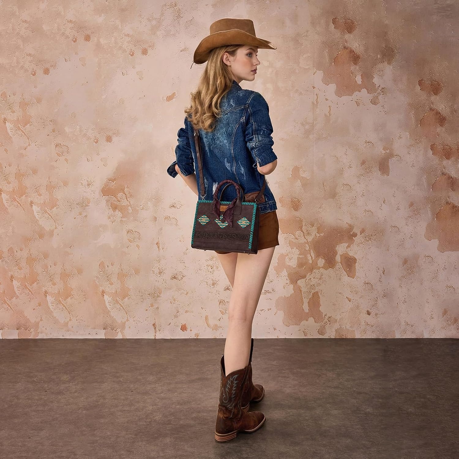 image:imageMontana West Wrangler Tooling Tote Bag for Women Western Satchel Handbags Tophandle Purses with ScarfCoffee