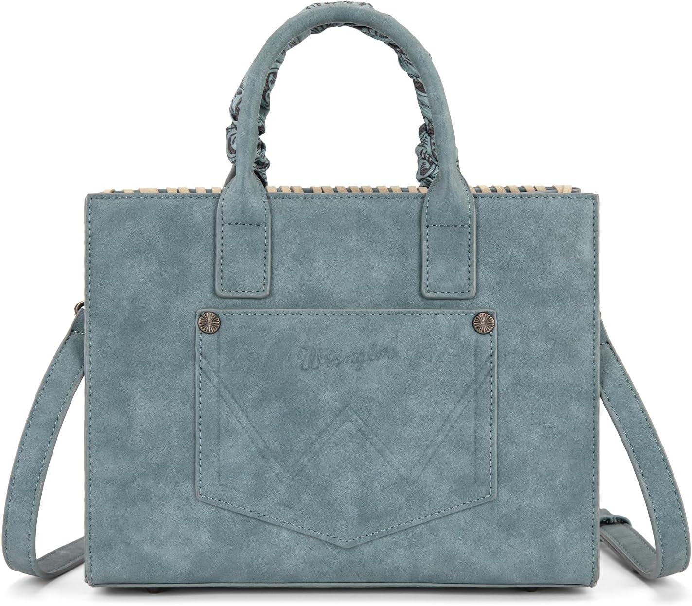 image:imageMontana West Wrangler Tooling Tote Bag for Women Western Satchel Handbags Tophandle Purses with ScarfJean