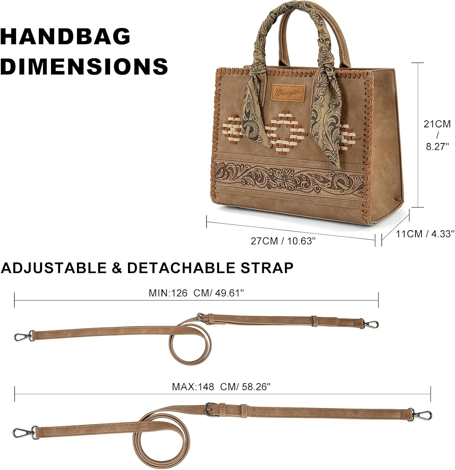 image:imageMontana West Wrangler Tooling Tote Bag for Women Western Satchel Handbags Tophandle Purses with ScarfKhaki