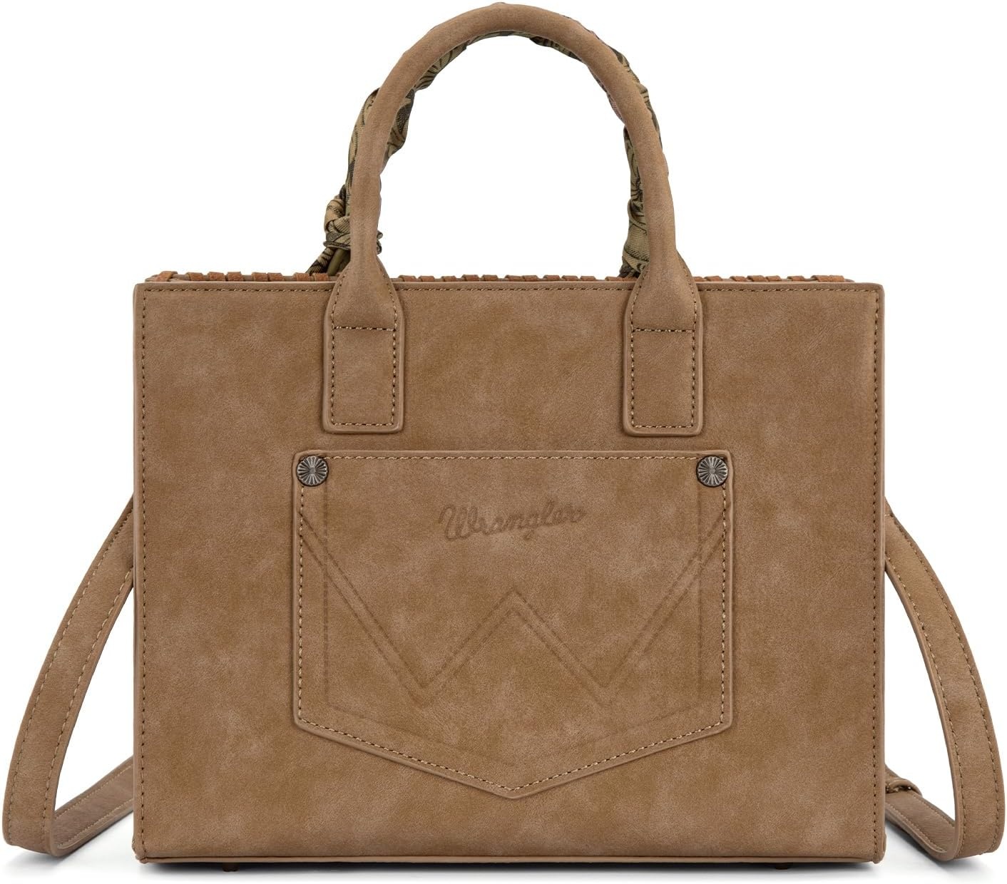 image:imageMontana West Wrangler Tooling Tote Bag for Women Western Satchel Handbags Tophandle Purses with ScarfKhaki