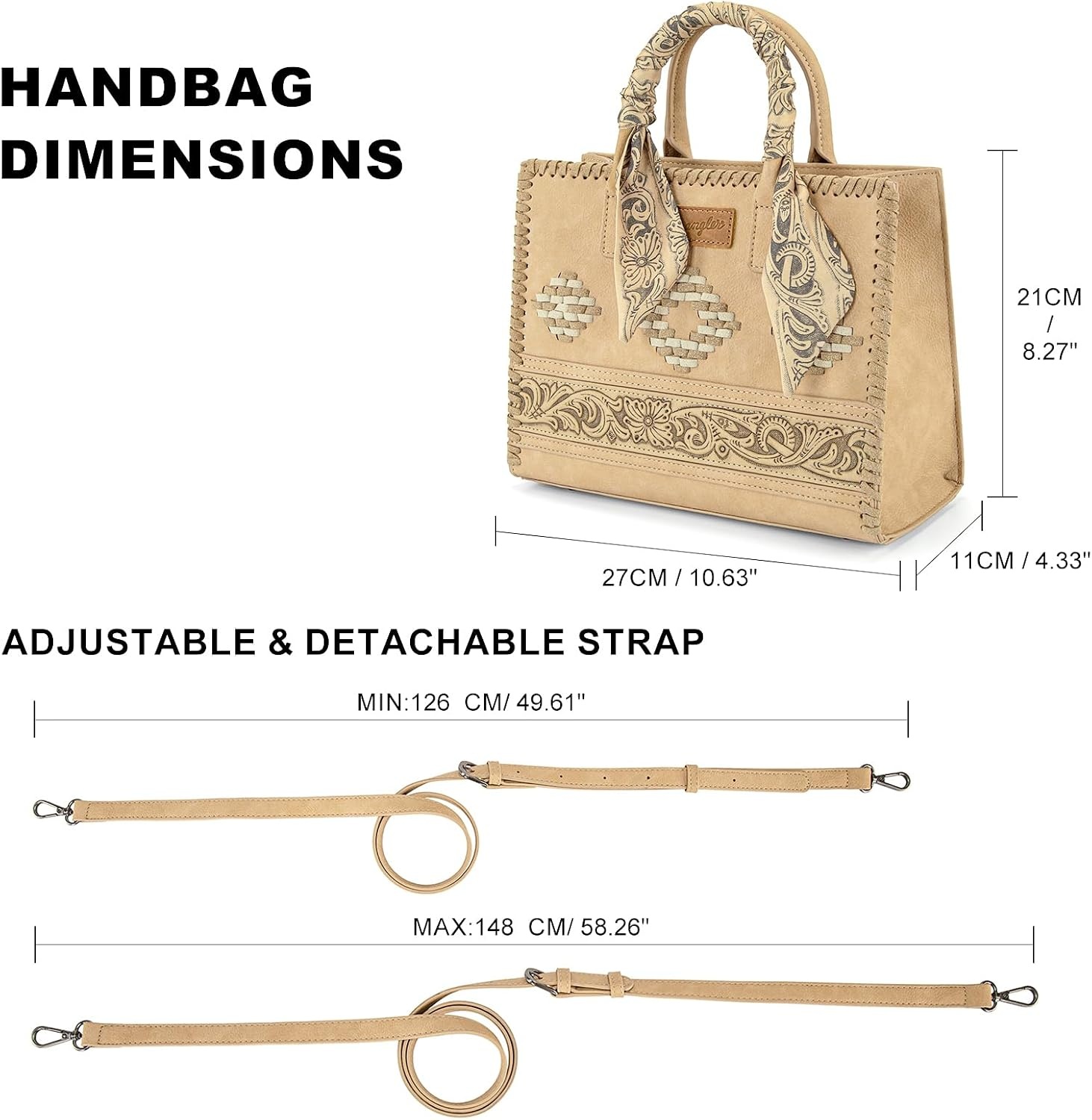 image:imageMontana West Wrangler Tooling Tote Bag for Women Western Satchel Handbags Tophandle Purses with ScarfTan