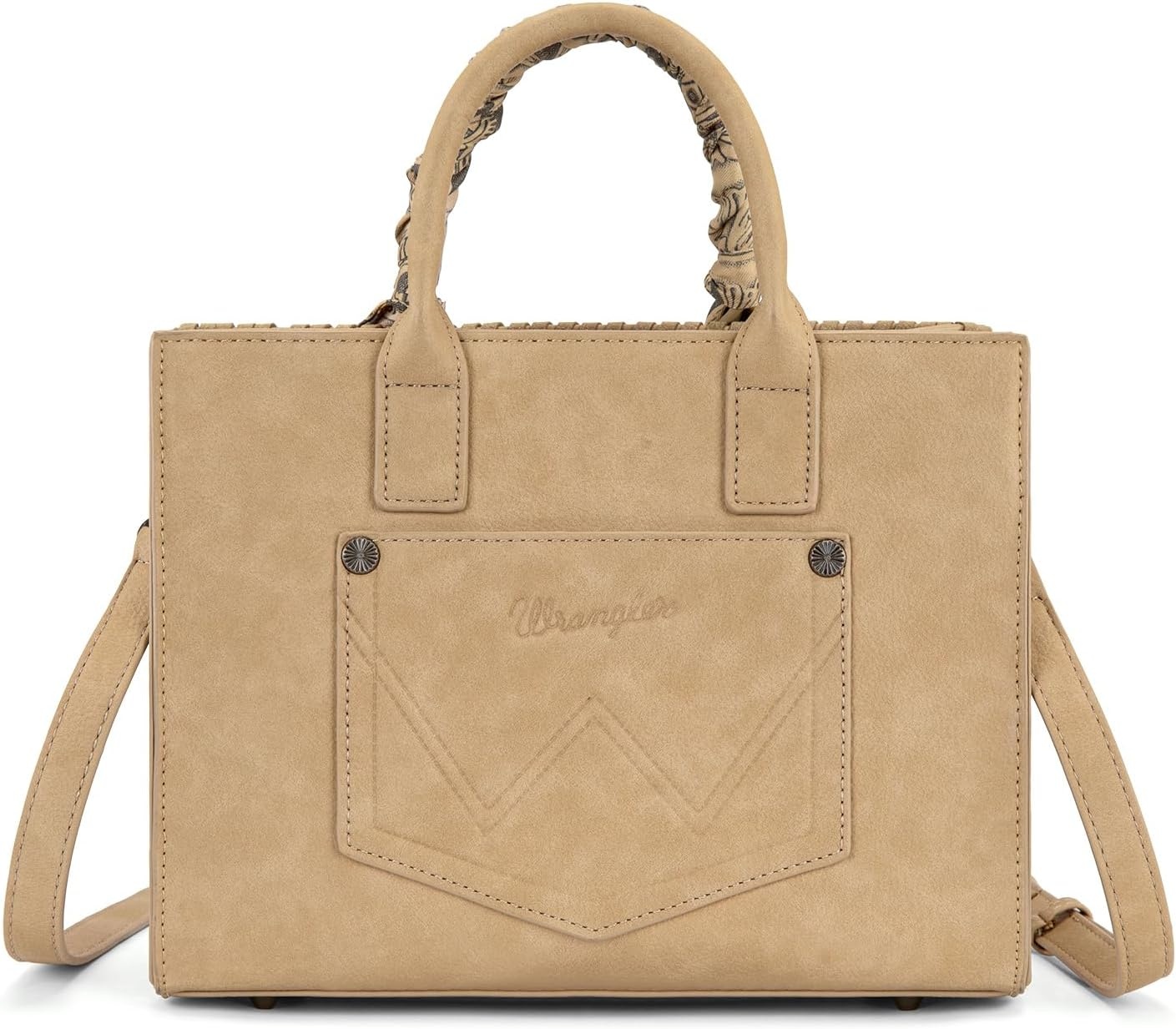 image:imageMontana West Wrangler Tooling Tote Bag for Women Western Satchel Handbags Tophandle Purses with ScarfTan