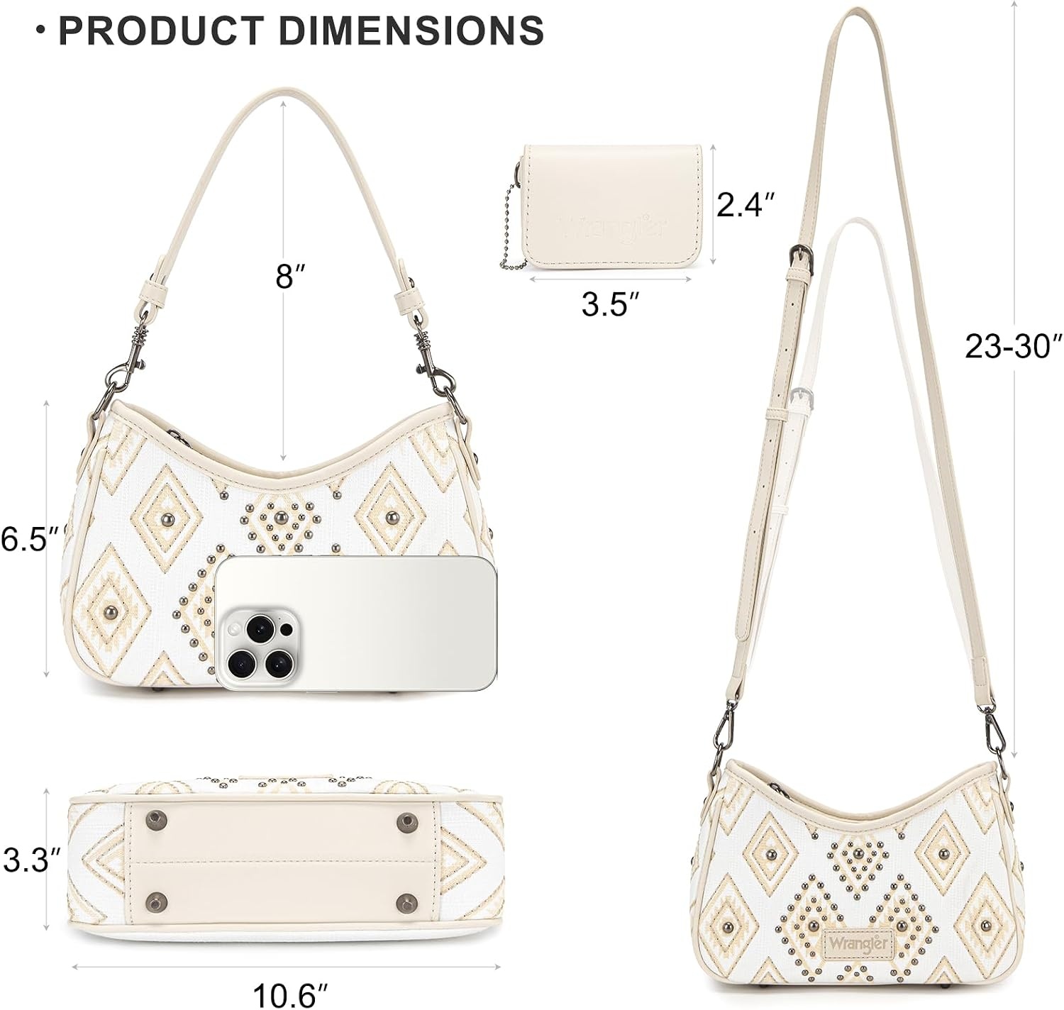 image:imageWrangler Shoulder Bag for Women Denim Rivet Hobo Purse With Detachable PouchSet Beige
