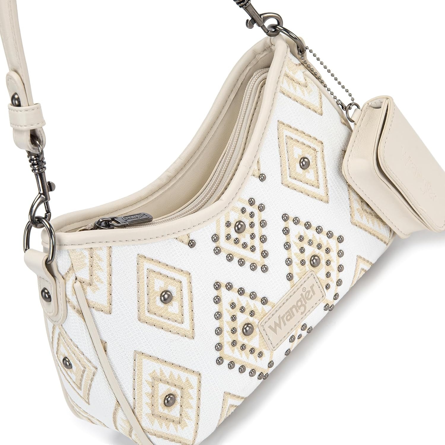 image:imageWrangler Shoulder Bag for Women Denim Rivet Hobo Purse With Detachable PouchSet Beige