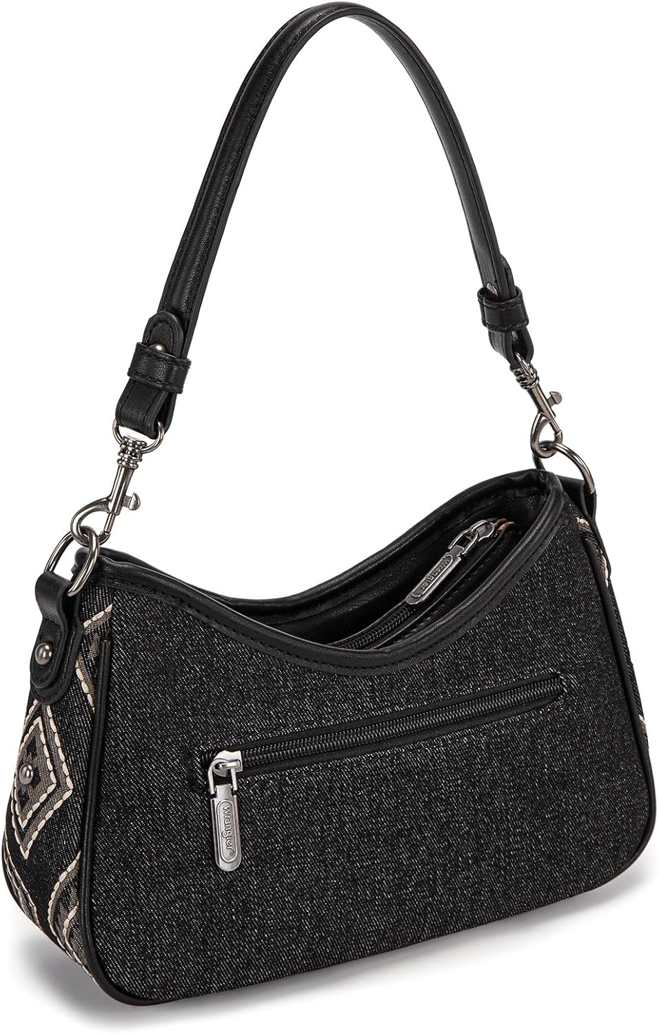 image:imageWrangler Shoulder Bag for Women Denim Rivet Hobo Purse With Detachable PouchSet Black