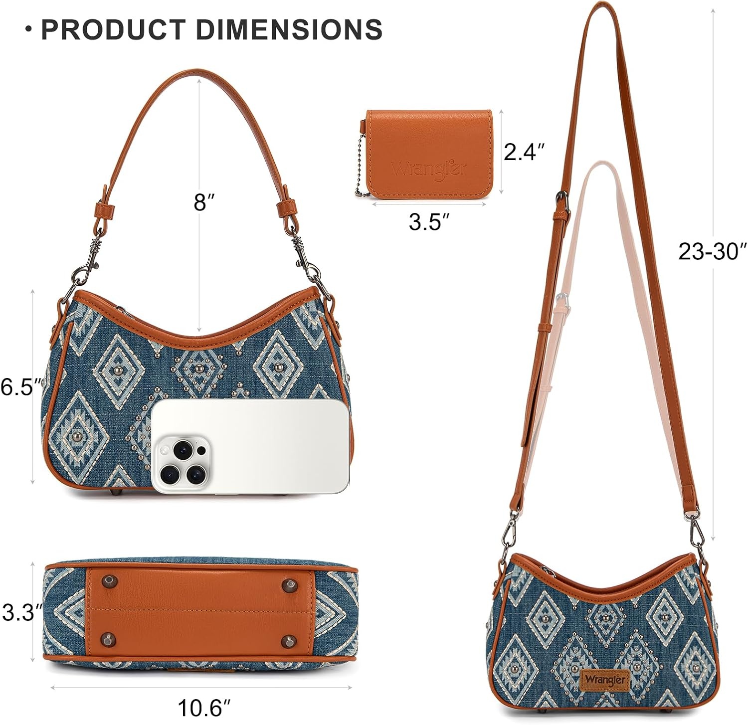 image:imageWrangler Shoulder Bag for Women Denim Rivet Hobo Purse With Detachable PouchSet Jean