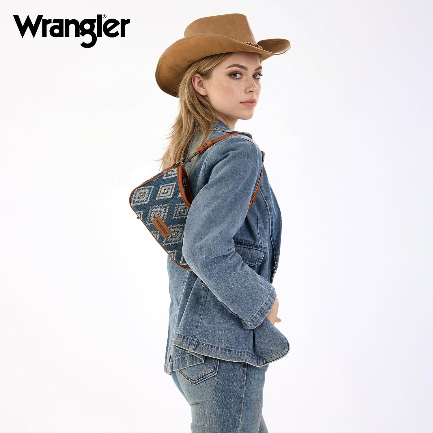 image:imageWrangler Shoulder Bag for Women Denim Rivet Hobo Purse With Detachable PouchSet Jean