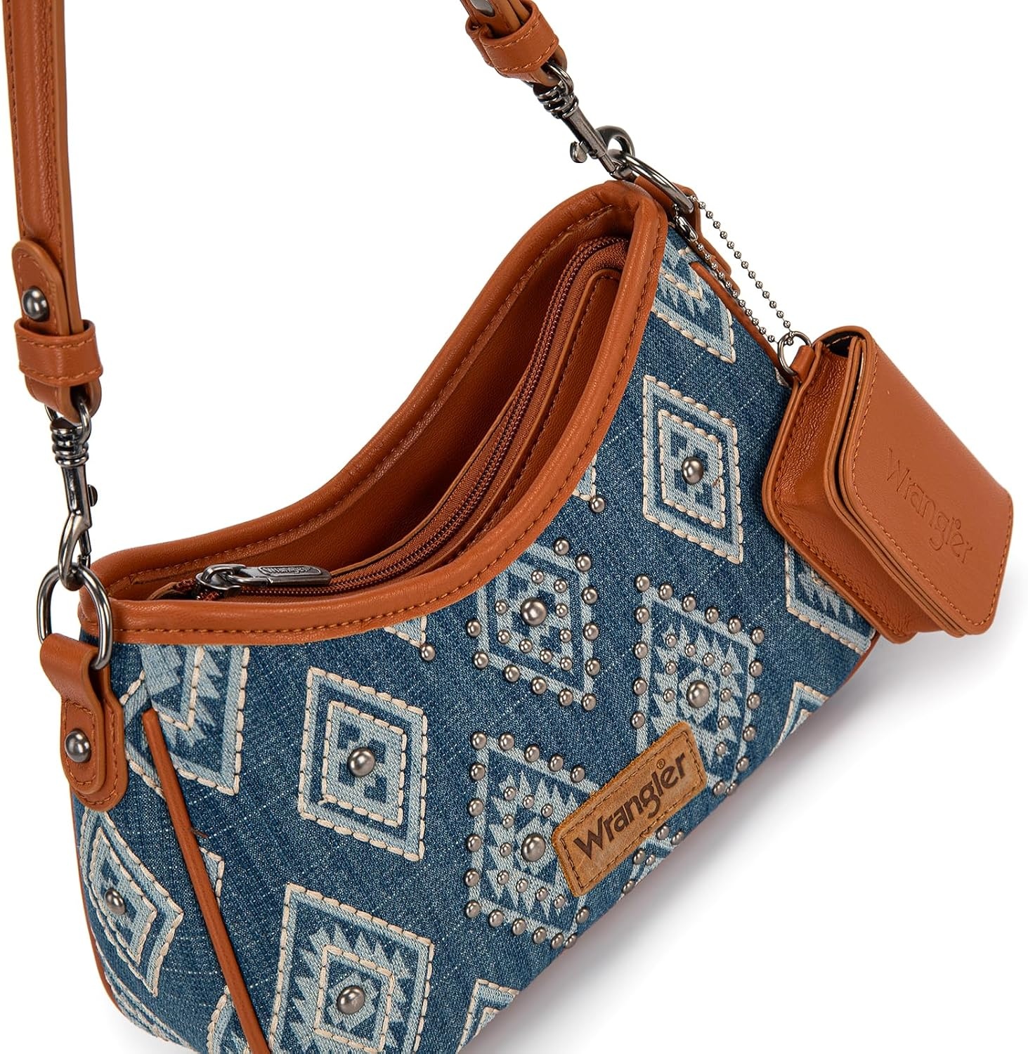 image:imageWrangler Shoulder Bag for Women Denim Rivet Hobo Purse With Detachable PouchSet Jean