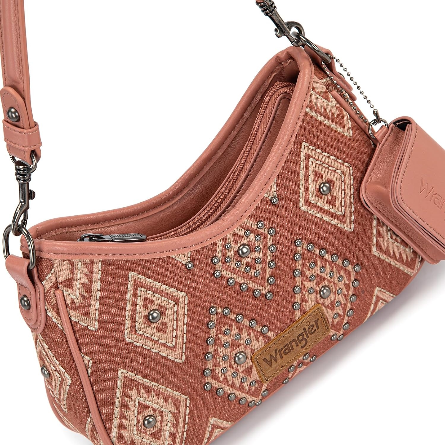 image:imageWrangler Shoulder Bag for Women Denim Rivet Hobo Purse With Detachable PouchSet Pink