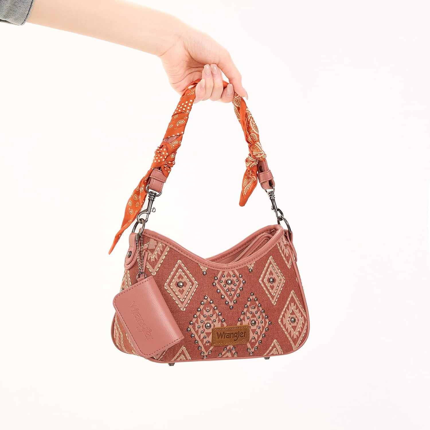 image:imageWrangler Shoulder Bag for Women Denim Rivet Hobo Purse With Detachable PouchSet Pink