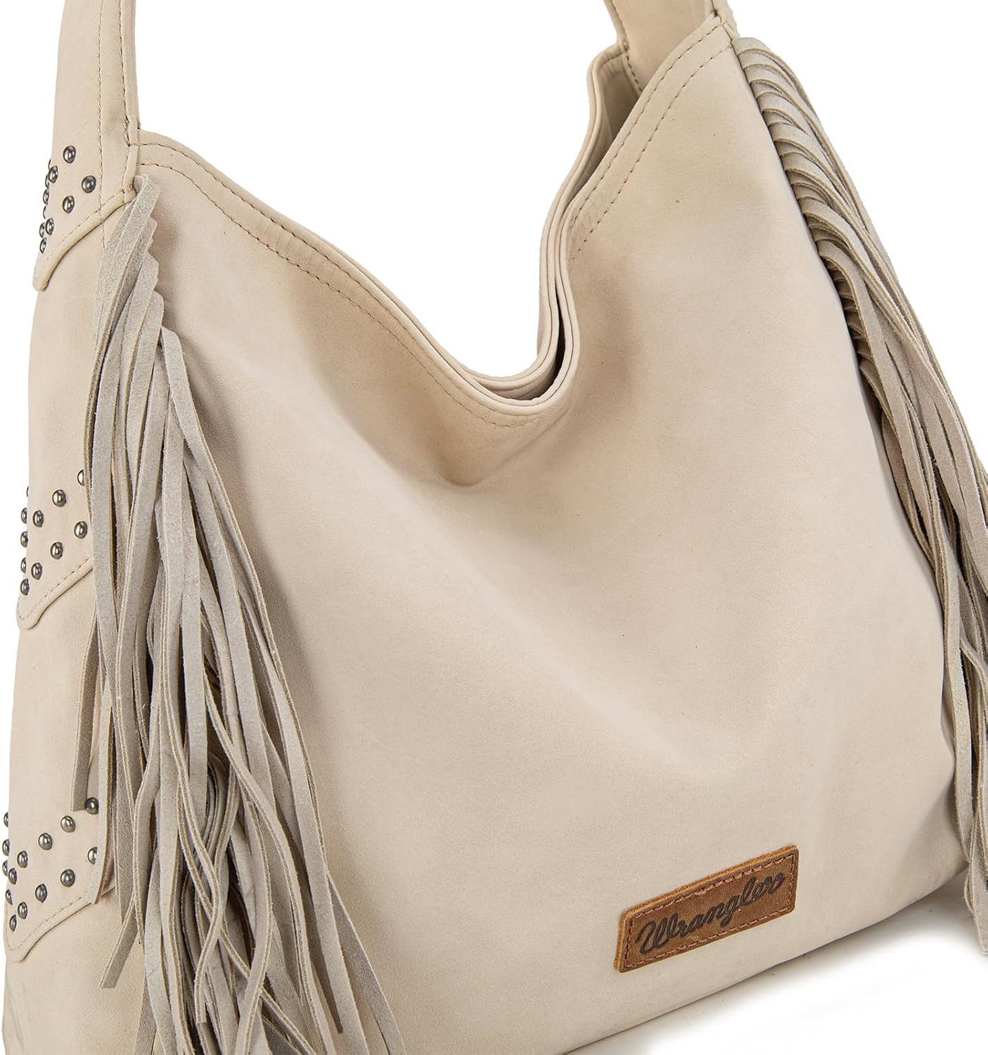 image:imageWrangler Suede Hobo Bag for Women Leather Fringe Western Purse Tassel Hippie Shoulder BagBeige