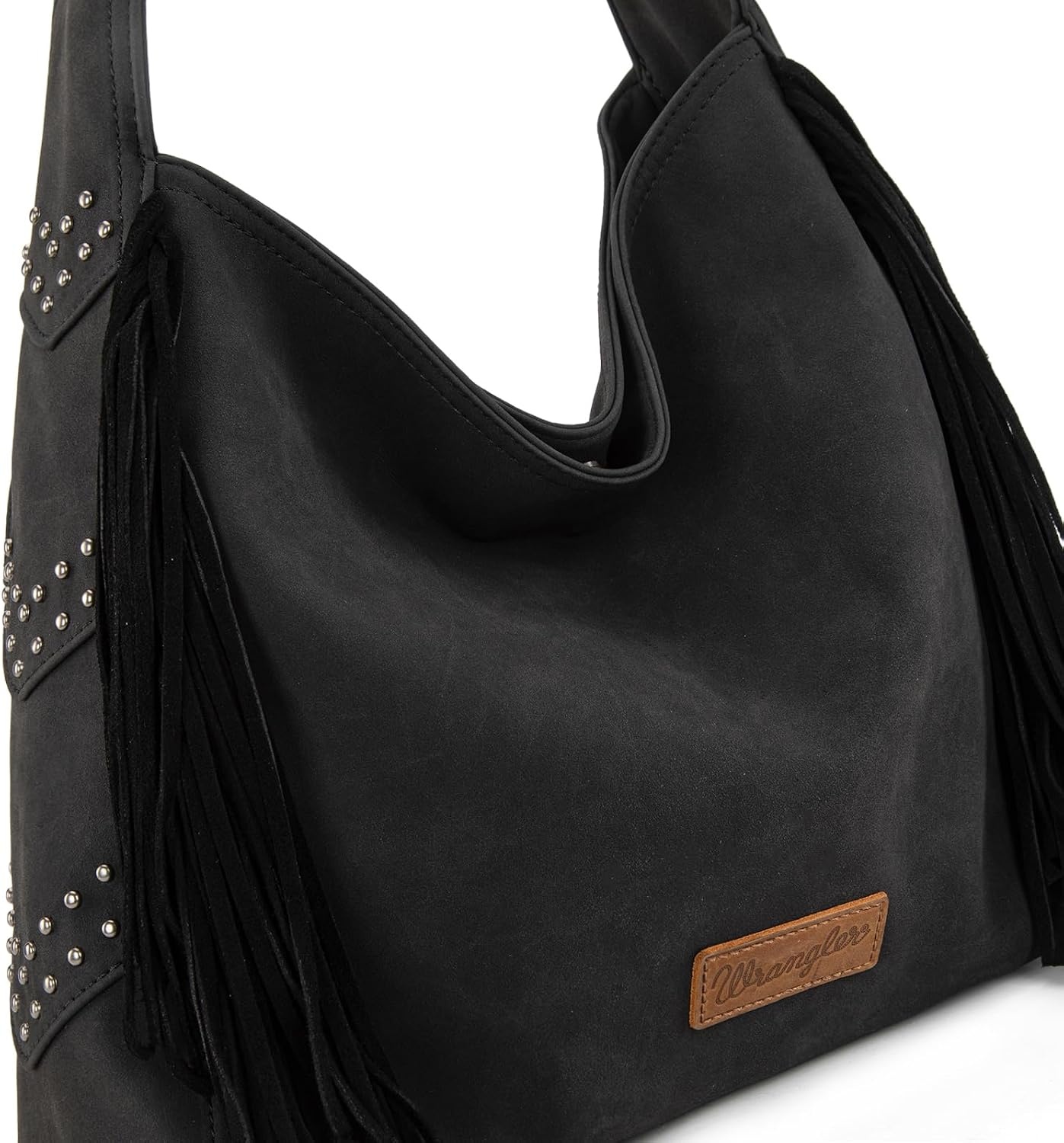 image:imageWrangler Suede Hobo Bag for Women Leather Fringe Western Purse Tassel Hippie Shoulder BagBlack