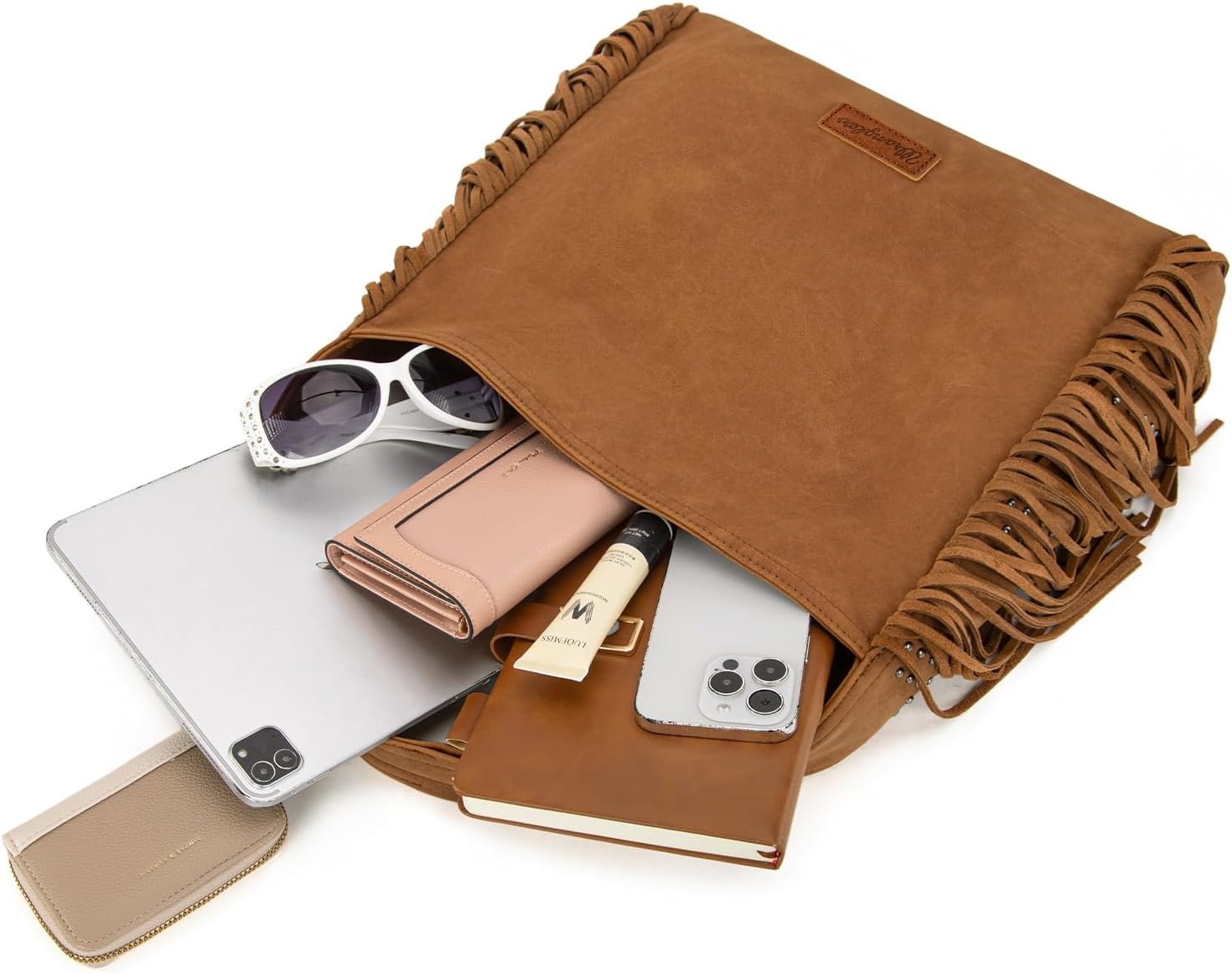 image:imageWrangler Suede Hobo Bag for Women Leather Fringe Western Purse Tassel Hippie Shoulder BagBright Brown