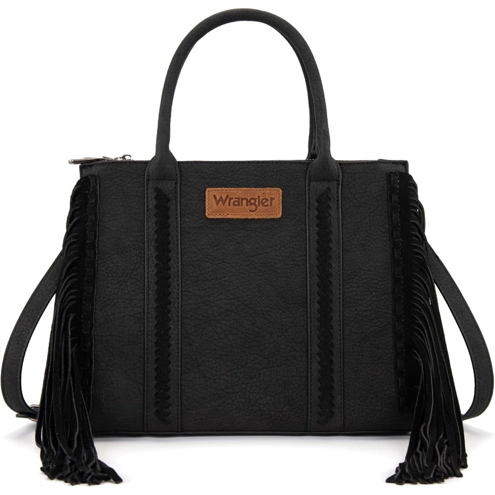 image:imageMontana West Wrangler Fringe Tote Bag for Women Western Shoulder Purse with Functional Pockets for Cowgirl StyleBlack