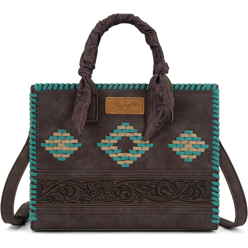 image:imageMontana West Wrangler Tooling Tote Bag for Women Western Satchel Handbags Tophandle Purses with ScarfCoffee