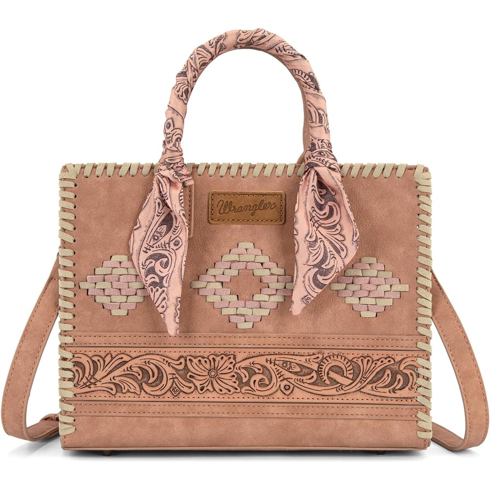 image:imageMontana West Wrangler Tooling Tote Bag for Women Western Satchel Handbags Tophandle Purses with ScarfDark Pink