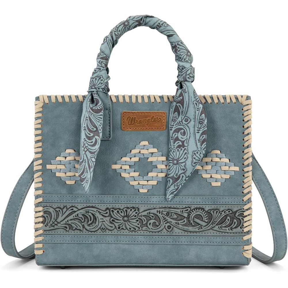 image:imageMontana West Wrangler Tooling Tote Bag for Women Western Satchel Handbags Tophandle Purses with ScarfJean