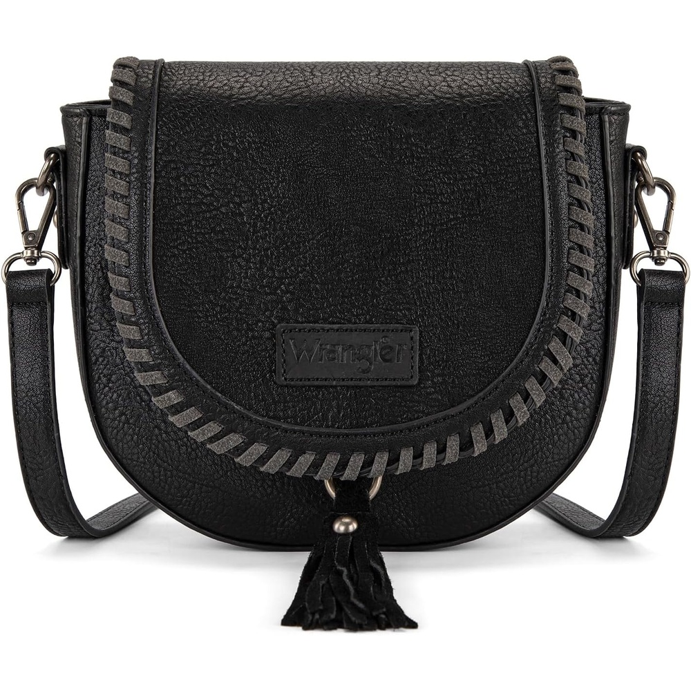 image:imageWrangler Crossbody Bag Flap Saddle Bag Small Boho Purses for Women Embossed Braid Handbags with TesselBlack