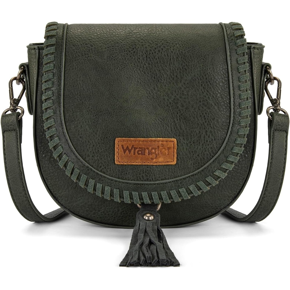 image:imageWrangler Crossbody Bag Flap Saddle Bag Small Boho Purses for Women Embossed Braid Handbags with TesselGreen