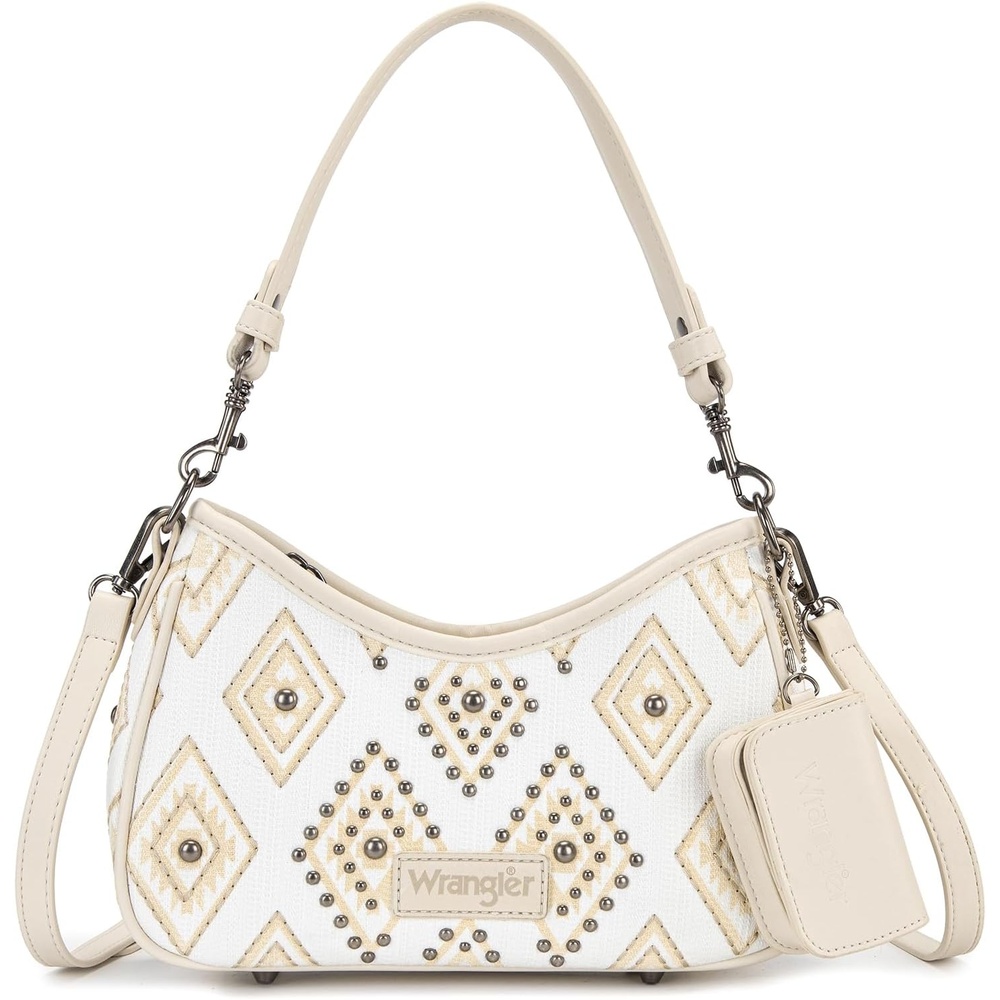 image:imageWrangler Shoulder Bag for Women Denim Rivet Hobo Purse With Detachable PouchSet Beige