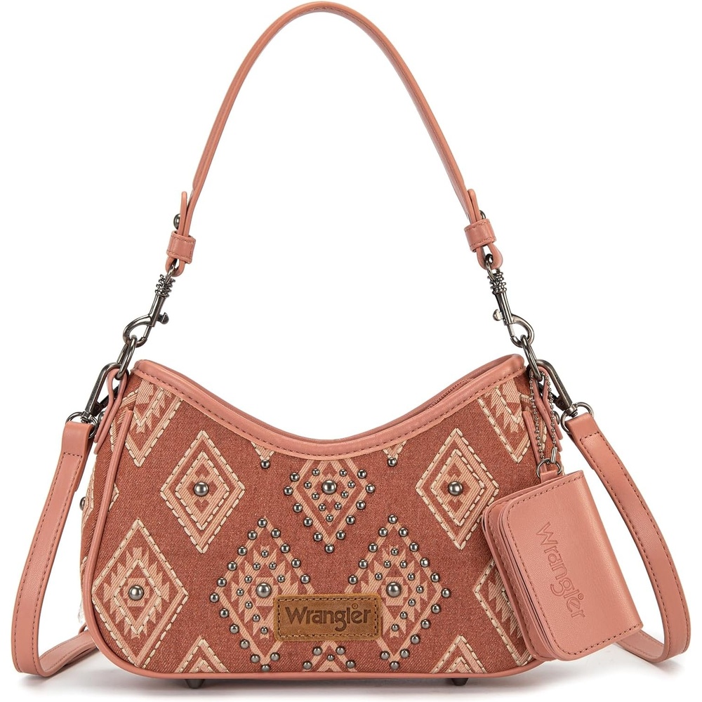 image:imageWrangler Shoulder Bag for Women Denim Rivet Hobo Purse With Detachable PouchSet Pink