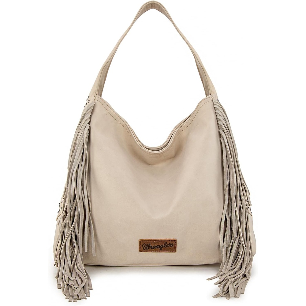 image:imageWrangler Suede Hobo Bag for Women Leather Fringe Western Purse Tassel Hippie Shoulder BagBeige