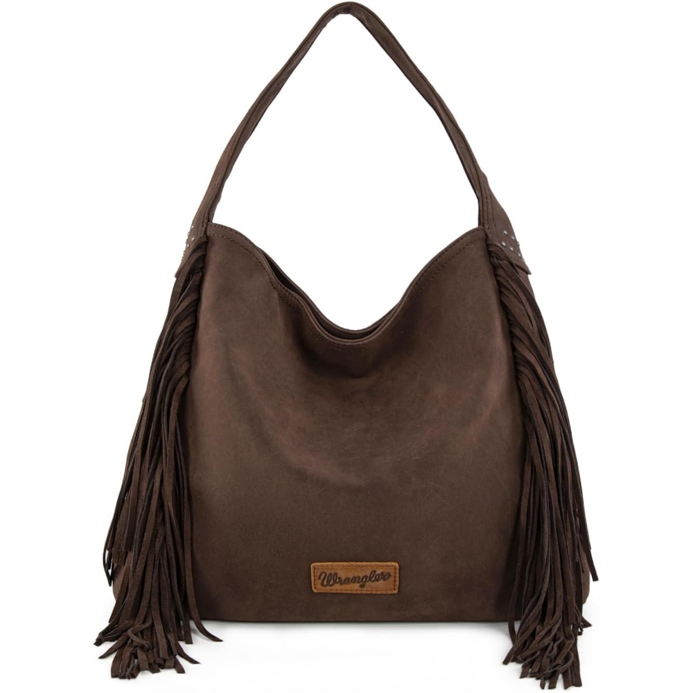 image:imageWrangler Suede Hobo Bag for Women Leather Fringe Western Purse Tassel Hippie Shoulder BagCoffee