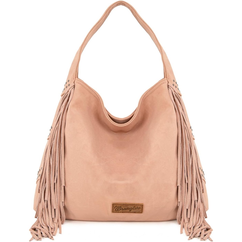 image:imageWrangler Suede Hobo Bag for Women Leather Fringe Western Purse Tassel Hippie Shoulder BagDark Pink