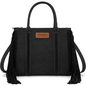 Montana West Wrangler Fringe Tote Bag for Women Western Shoulder Purse with Functional Pockets for Cowgirl Style(Black)