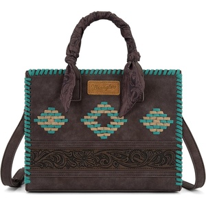 Montana West Wrangler Tooling Tote Bag for Women Western Satchel Handbags Top-handle Purses with Scarf(Coffee)