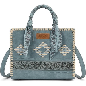 Montana West Wrangler Tooling Tote Bag for Women Western Satchel Handbags Top-handle Purses with Scarf(Jean)
