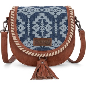 Wrangler Crossbody Bag Flap Saddle Bag Small Boho Purses for Women Embossed Braid Handbags with Tessel(Boho Jean)