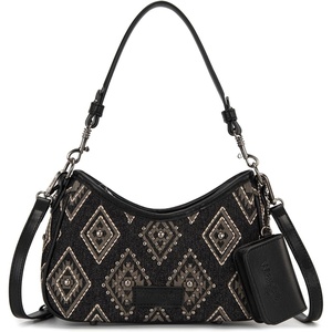 Wrangler Shoulder Bag for Women Denim Rivet Hobo Purse With Detachable Pouch(Set Black)