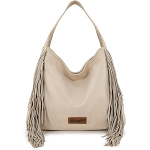 Wrangler Suede Hobo Bag for Women Leather Fringe Western Purse Tassel Hippie Shoulder Bag(Beige)