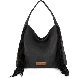 Wrangler Suede Hobo Bag for Women Leather Fringe Western Purse Tassel Hippie Shoulder Bag(Black)