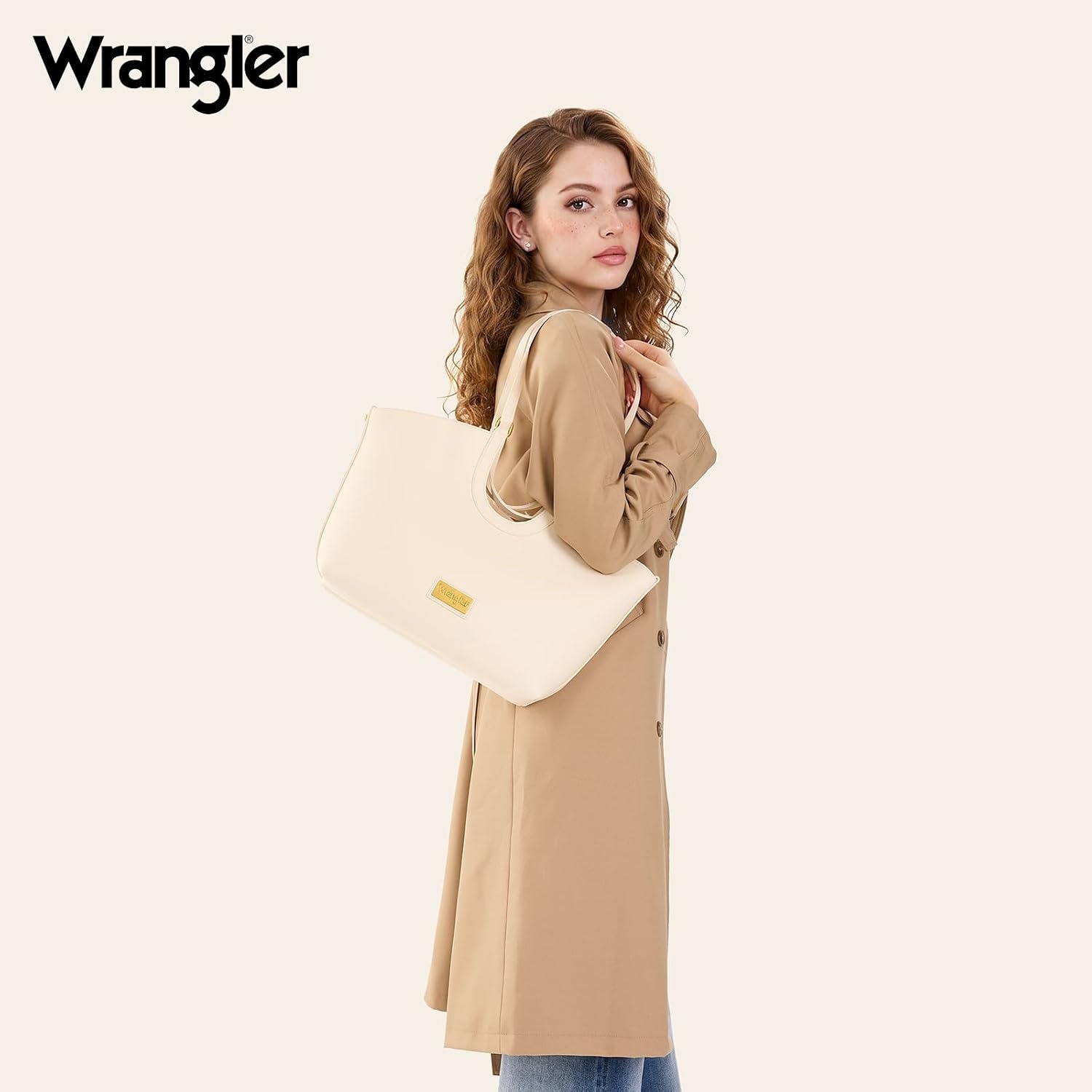 image:imageWrangler Tote Bag for Women Vegan Leather Handbag Large Shoulder PurseBeige