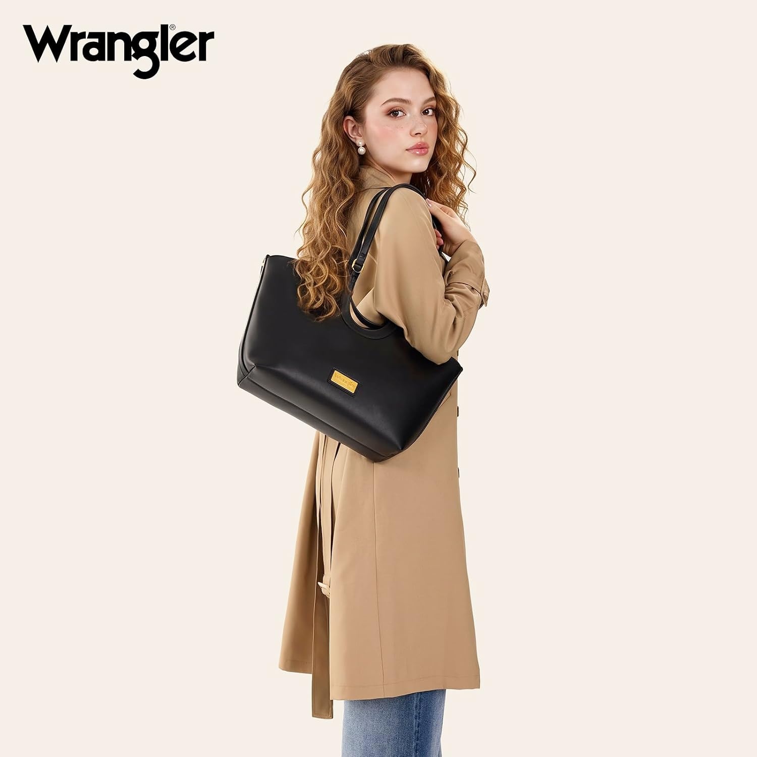 image:imageWrangler Tote Bag for Women Vegan Leather Handbag Large Shoulder PurseBlack