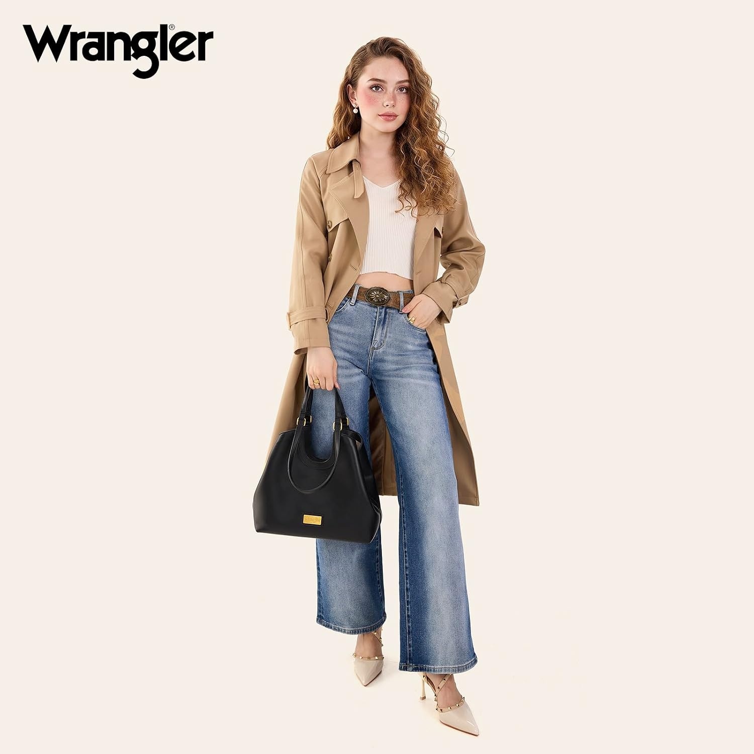 image:imageWrangler Tote Bag for Women Vegan Leather Handbag Large Shoulder PurseBlack