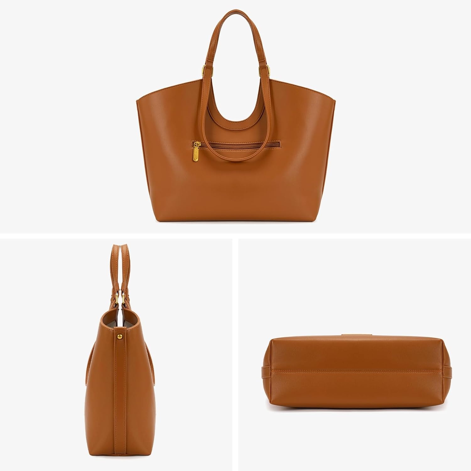 image:imageWrangler Tote Bag for Women Vegan Leather Handbag Large Shoulder PurseBrown