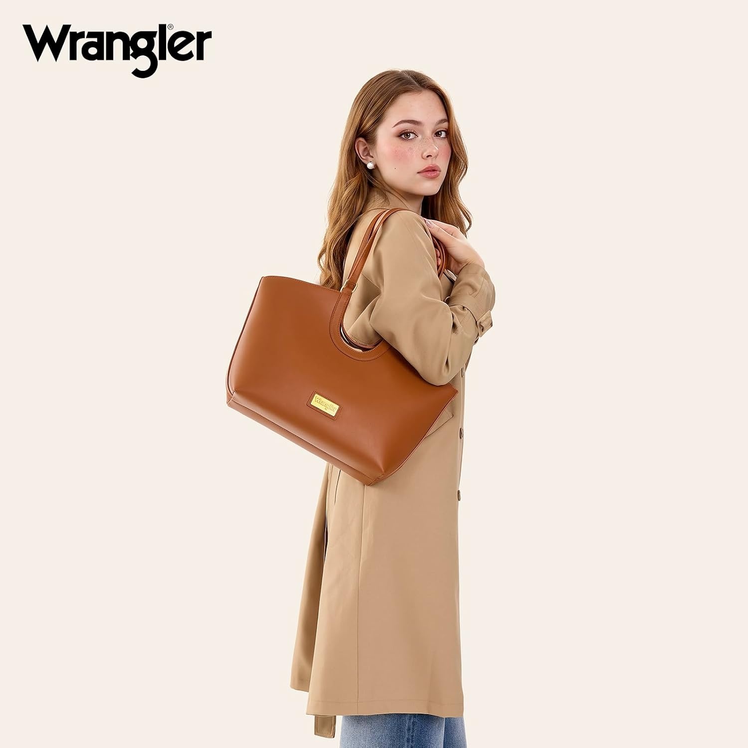 image:imageWrangler Tote Bag for Women Vegan Leather Handbag Large Shoulder PurseBrown