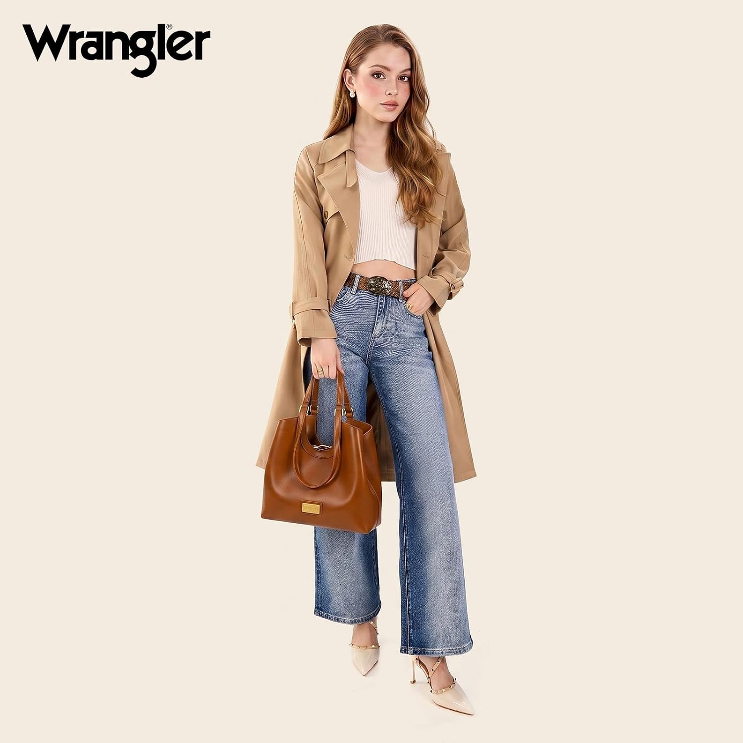 image:imageWrangler Tote Bag for Women Vegan Leather Handbag Large Shoulder PurseBrown