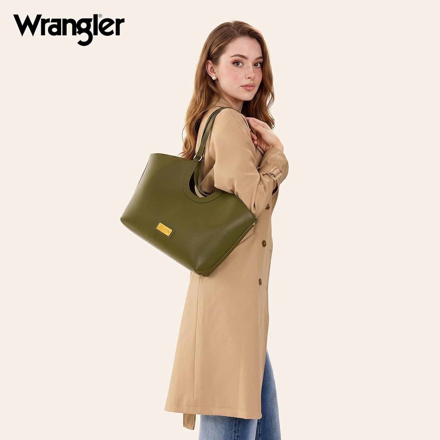 image:imageWrangler Tote Bag for Women Vegan Leather Handbag Large Shoulder PurseGreen