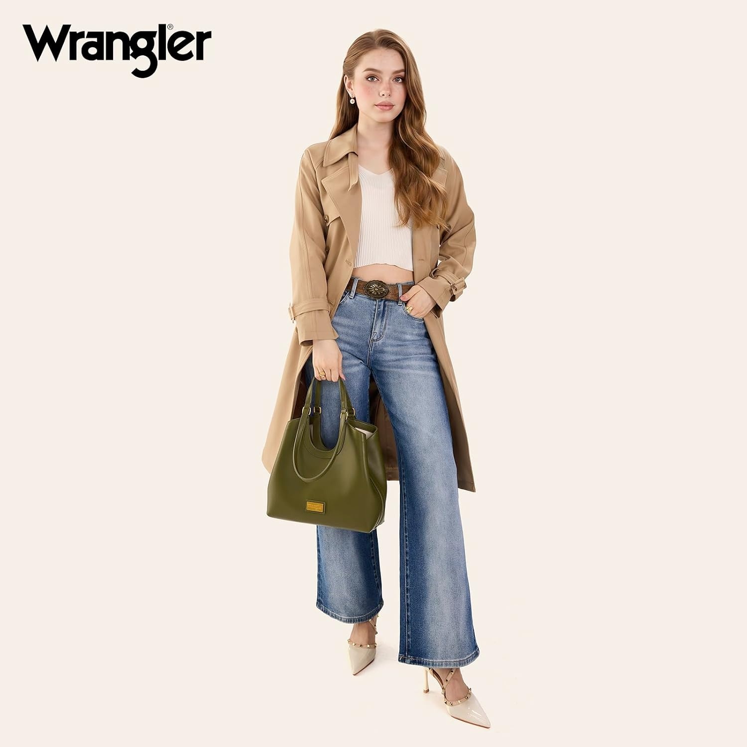 image:imageWrangler Tote Bag for Women Vegan Leather Handbag Large Shoulder PurseGreen